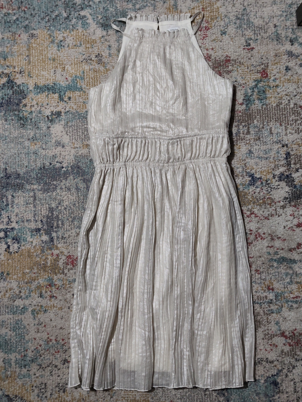 One-Shoulder Pleated Shimmer Midi Dress
